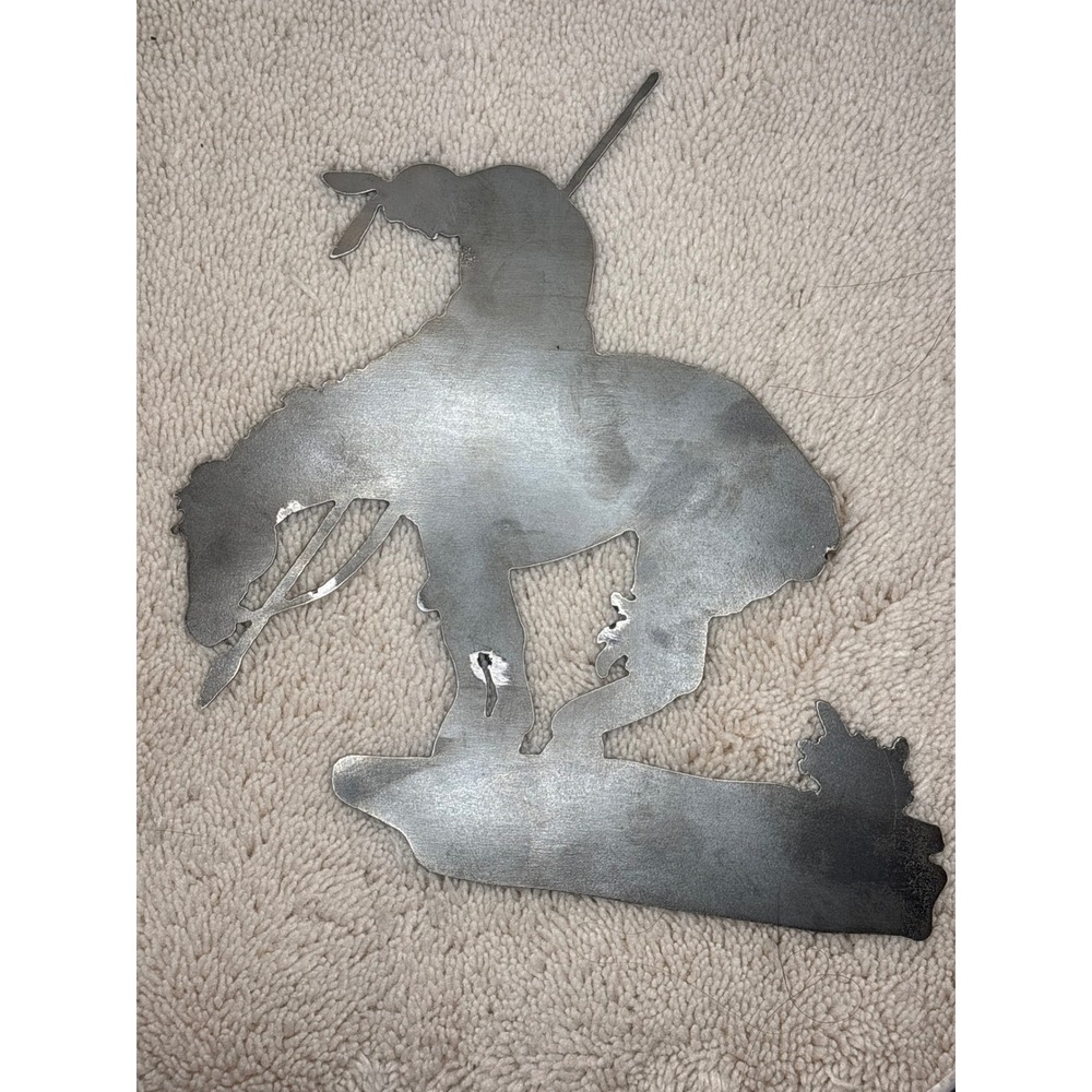 Metal End of the Trail Sculpture Wall Art Western Native American Cowboy Decor‎